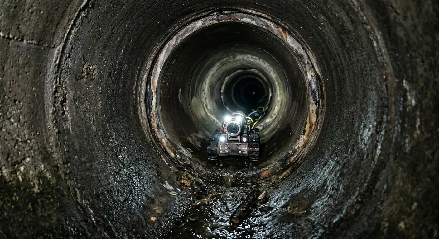 Robotic sewer camera inspecting pipe interior for Sewer Line Cleaning in Hilton